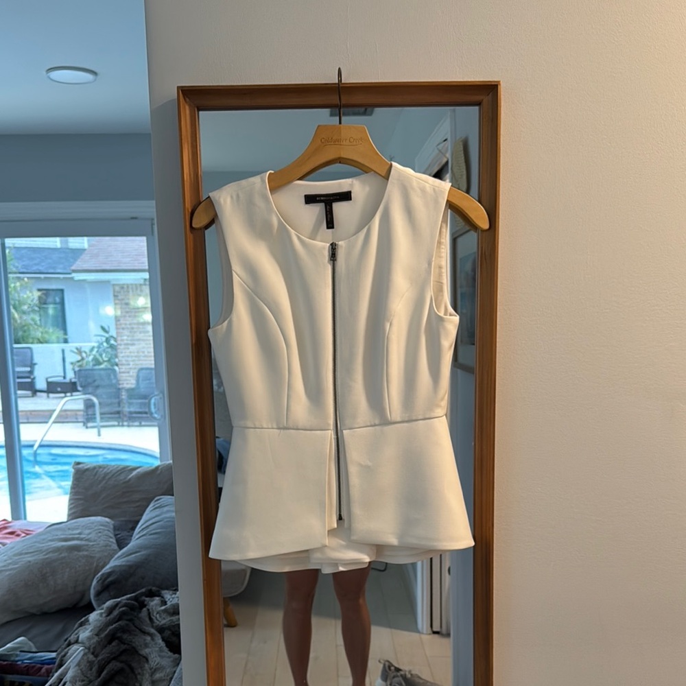 White Sleeveless BCBG Peplum Top